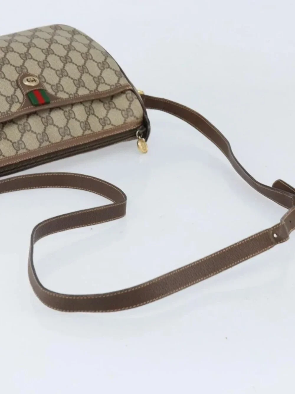 GUCCI GG Supreme Web Sherry Line Bag PVC Beige Gold 89 02 077 Auth 133234 - Picture 8 of 16